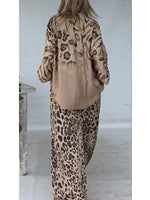 Two-piece Set Featuring A Relaxed-fit Leopard Print Tencel-cotton Shirt And Striped Trousers.