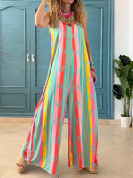 Boho-style Vintage Print Loose-fit Draped Jumpsuit