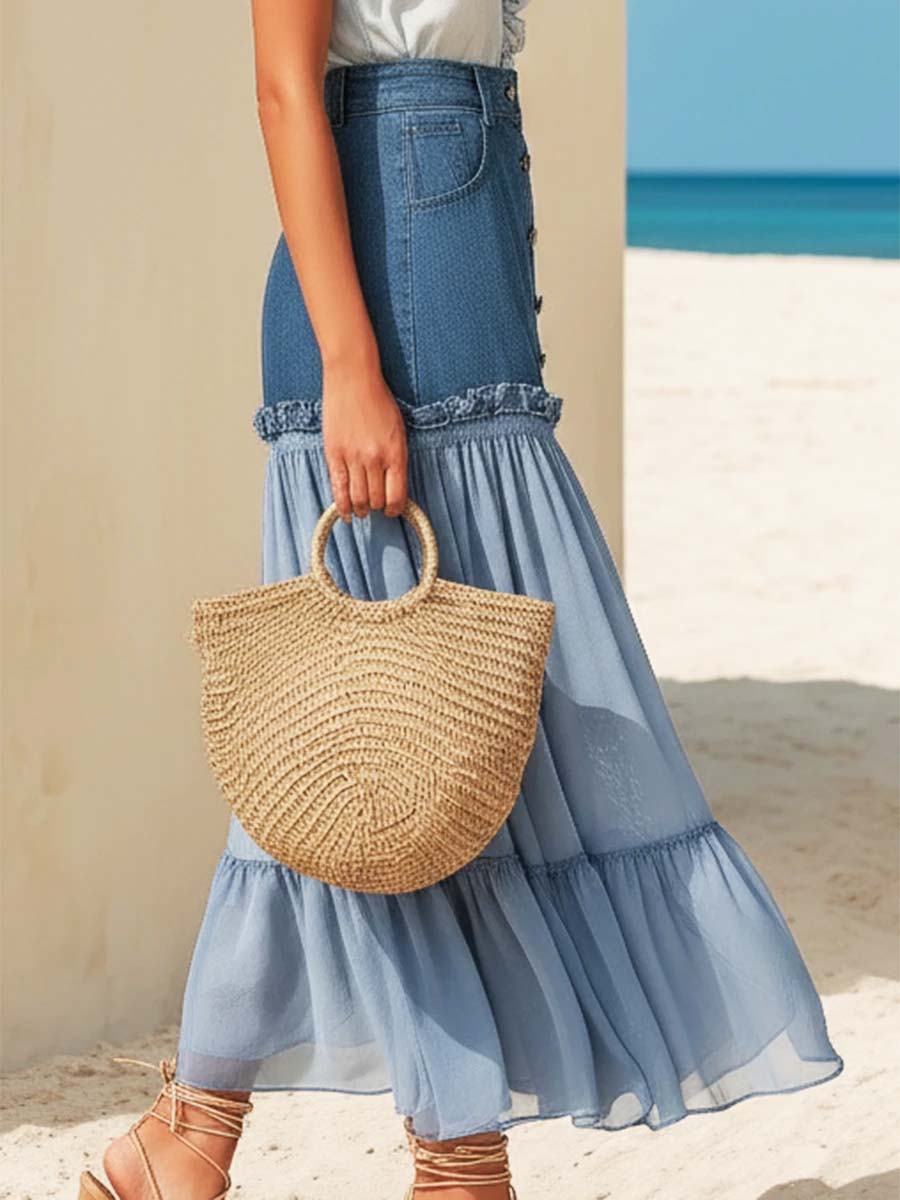 Women's Casual Stylish Elegant Denim Patchwork Skirt