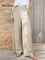 Women's Solid Color High-waisted Casual Loose Cotton And Linen Wide-leg Pants