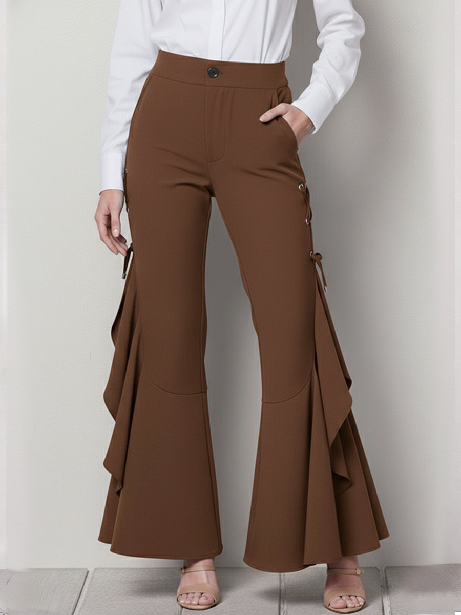 Elegant Flared Trousers With Ruffled Hems