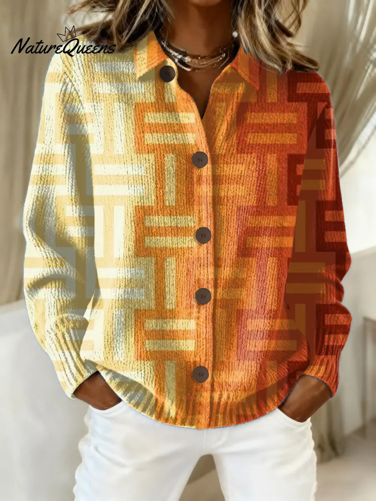 Women's Vintage Gradient Geometry Art Print Casual Sweater