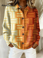 Women's Vintage Gradient Geometry Art Print Casual Sweater