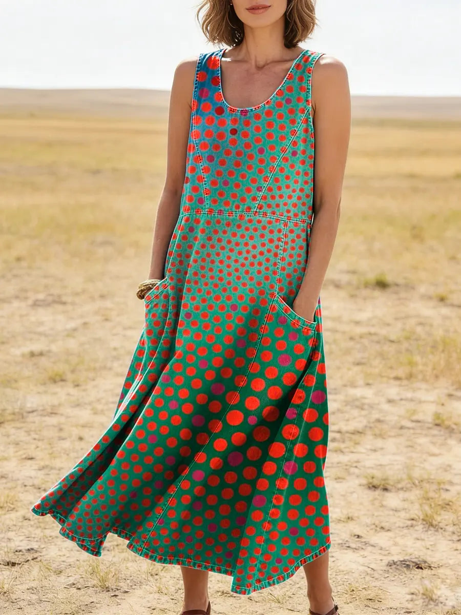 Women's Abstract Pattern Art Print Casual Cotton Denim Dress