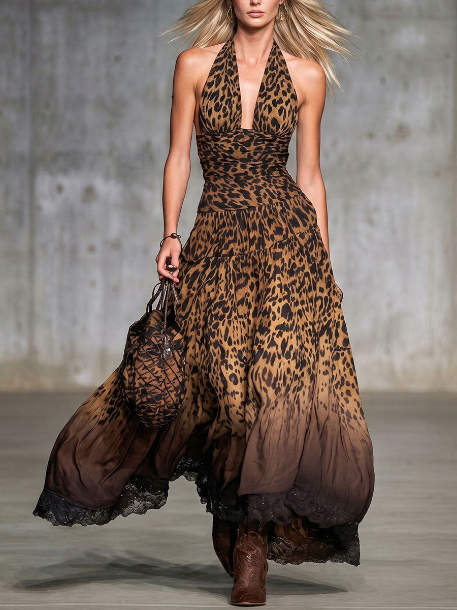 Women's Sexy Wild Leopard Print Sleeveless Deep V-neck Dress