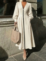 Women's Solid Color Zip Art Casual Fashion Cozy Cotton Linen Dress