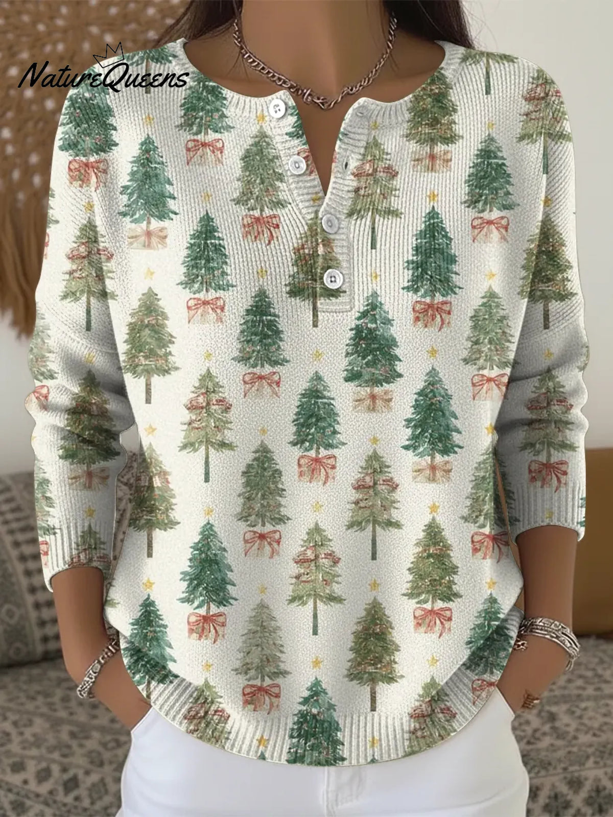 Women's Christmas Tree Casual Printed Sweater