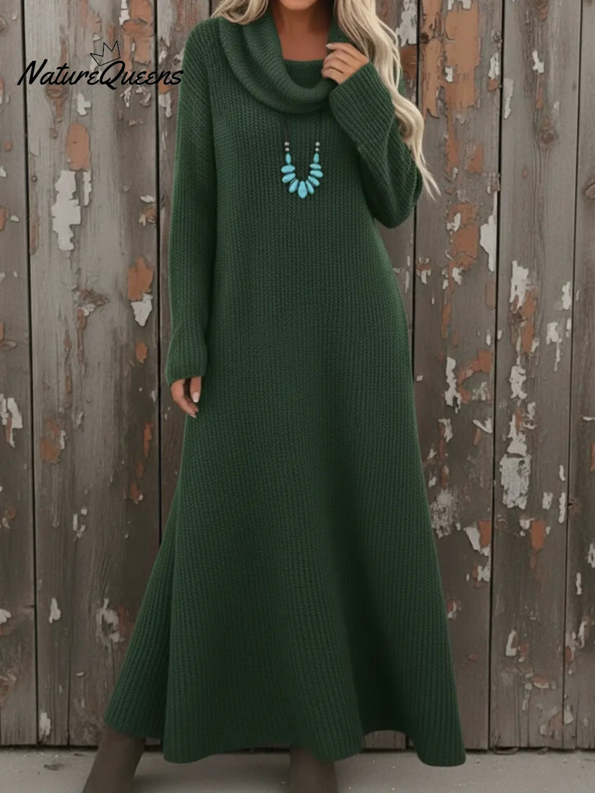 Cozy Cowl Neck Loose A-line Knit Dress