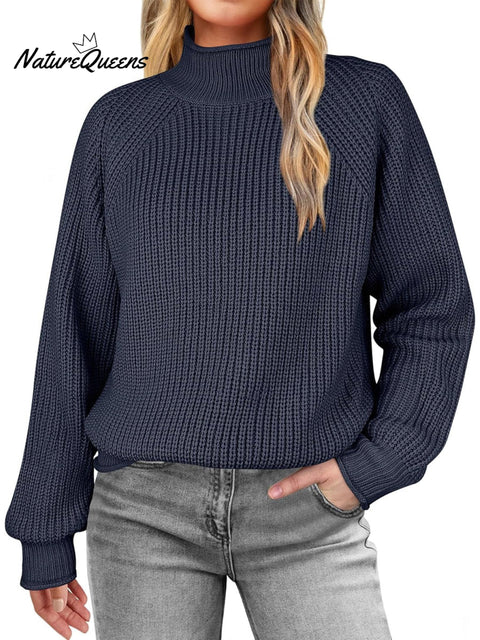 Women's Solid Color Casual Turtleneck Knit Long-sleeved Sweater