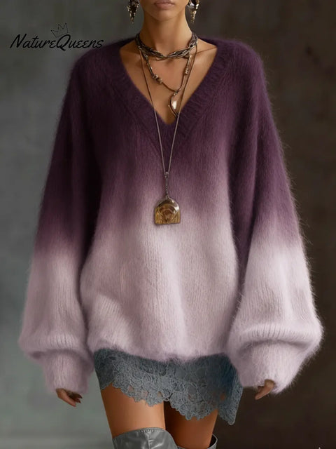 Women's Loose And Comfortable Gradient V-neck Sweater