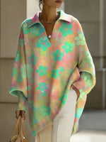 Women's Color Stripes Patterns V-neck Long-sleeved Casual Loose-fitting Knitted Pullover Sweater