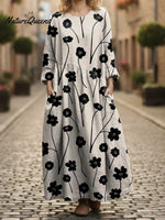 Women's Little Art Flower Print Pocket Cotton Dress