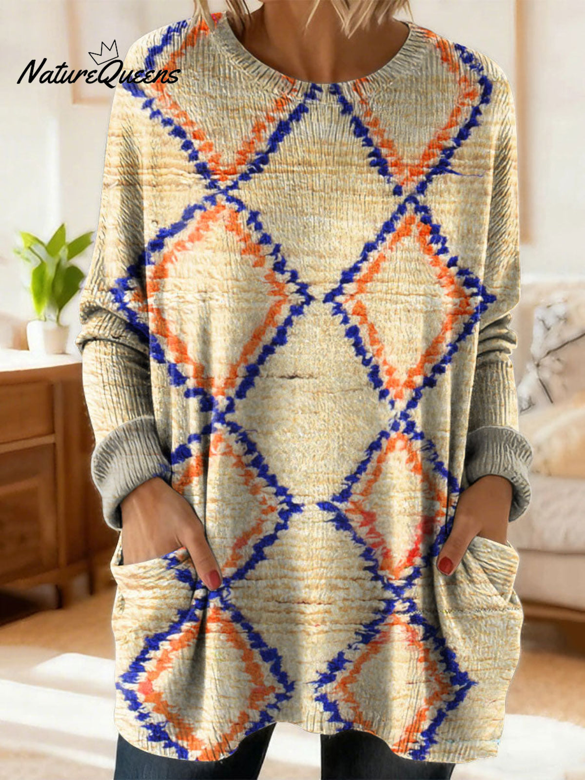 Women's Gradient Pattern Art Print Casual Cotton Knitted Sweater