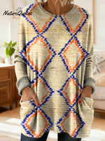 Women's Gradient Pattern Art Print Casual Cotton Knitted Sweater