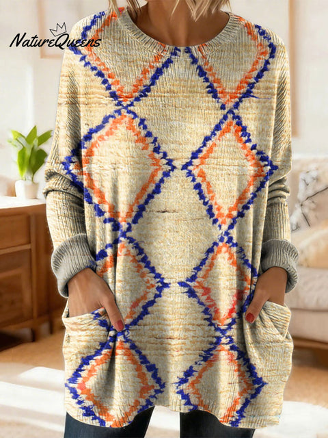 Women's Gradient Pattern Art Print Casual Cotton Knitted Sweater