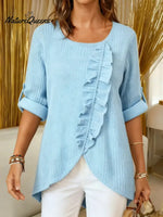 Women's Solid Color Round Neck Long-sleeved Casual Loose Three-dimensional Leaf-shaped Irregular Hem Knit Sweater