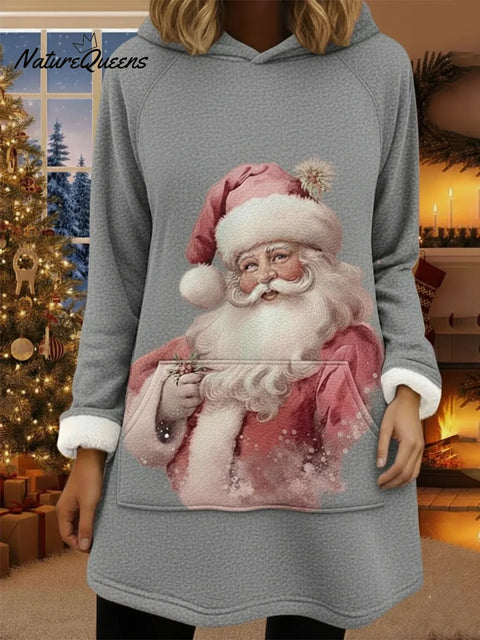 Cute Santa Claus Print Loose Long Hooded Sweatshirt