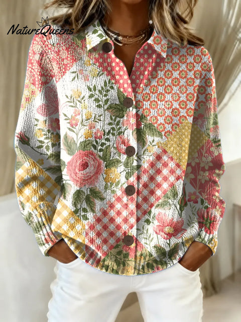 Women's Floral Pattern Art Print Casual Cotton Knitted Sweater