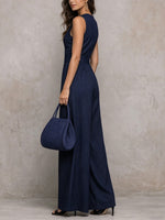 Women's Striped Sleeveless Cinched-waist Jumpsuit