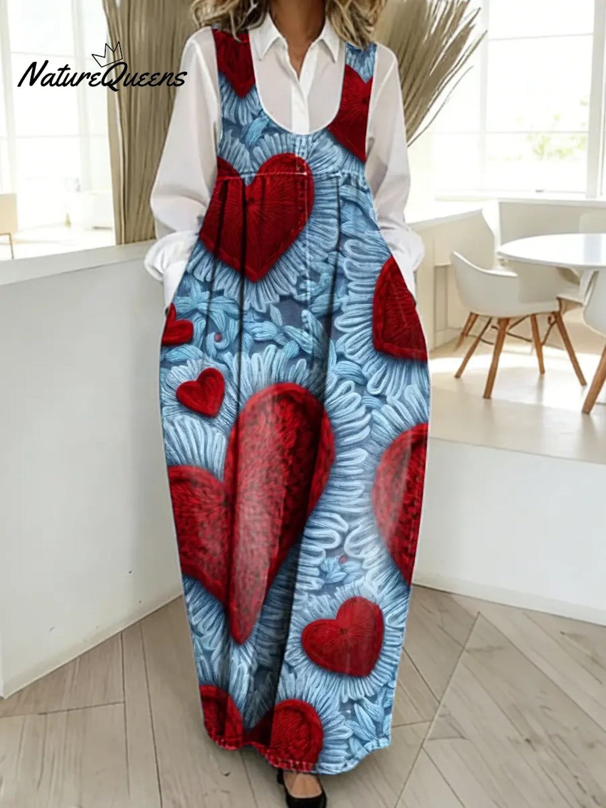 Women's Valentine's Day Heart Pattern Art Print Casual Cotton Denim Dress