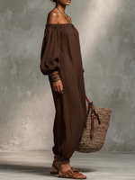 Elegant Vacation Casual Off-the-shoulder Cotton Jumpsuit
