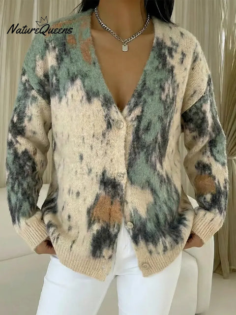 Abstract Art Print Cardigan Sweater