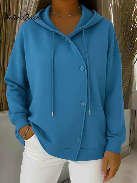 Women's Fashion Button-up Hooded Sweatshirt
