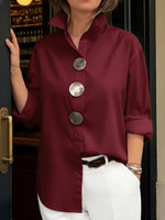 Elegant Stand-collar Metal Buttons Cotton Linen Blouse
