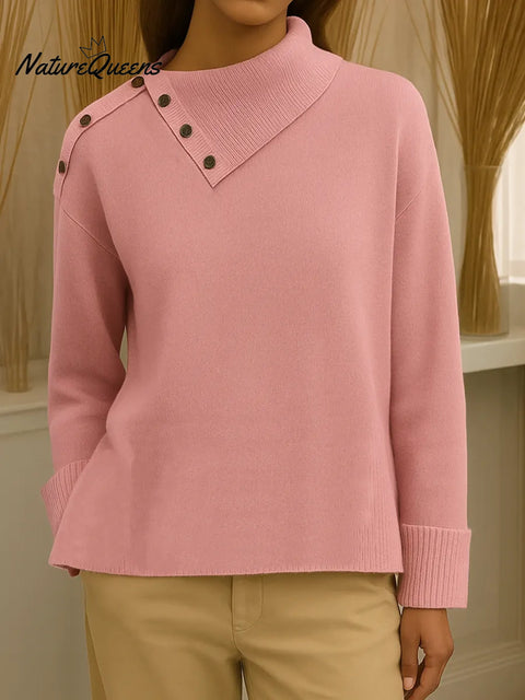 Women's Solid Color Lapel Long Sleeve Casual Loose Knit Top