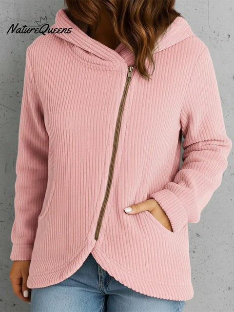 Cozy Corduroy Zip-up Hooded Jacket