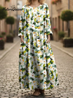 Women's Vintage Flowers Print Pocket Cotton Dress