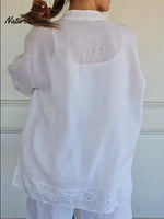 Women's Lace-paneled Cotton And Linen Shirt