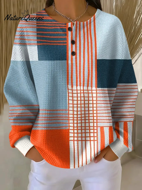 Women's Geometric Pattern Art Print Casual Waffle Sweatshirt