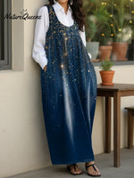 Women's Shiny Stripe Casual Loose Denim Vest Dress