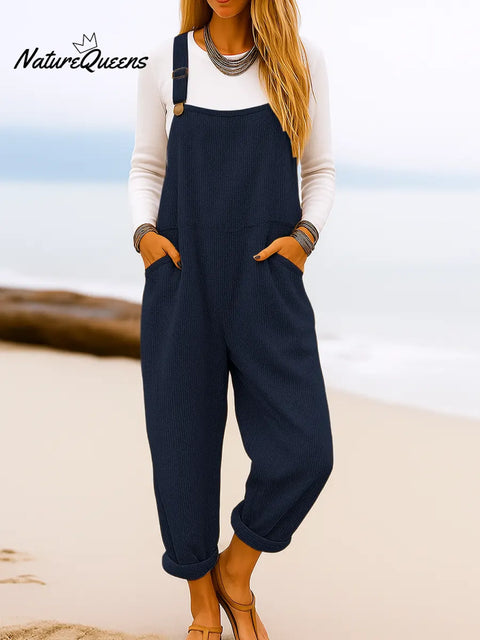 Women's Solid Color Casual Loose Knitted Overalls Jumpsuit