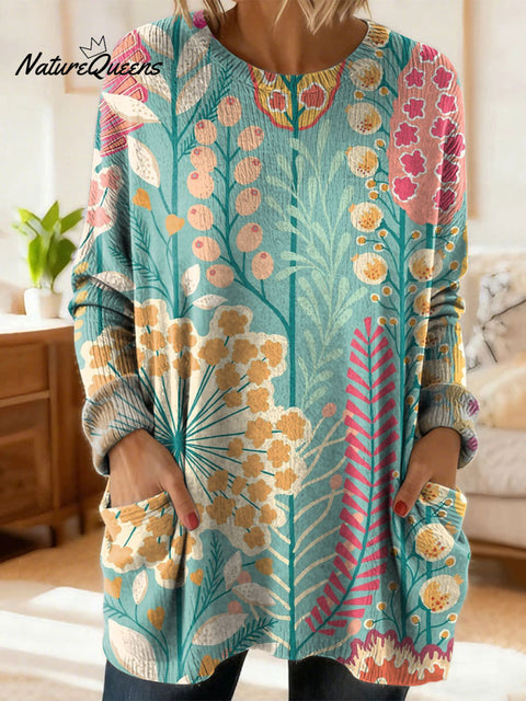 Women's Lovely Floral Flowers Pattern Art Print Casual Cotton Knitted Sweater