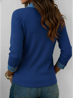 Casual Patchwork Denim Knit Top