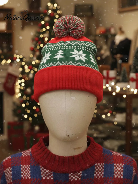 Retro Christmas Snowflake Christmas Tree Wool Hat