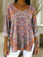 Women's Vintage Pattern Art Print Casual Denim Shirt