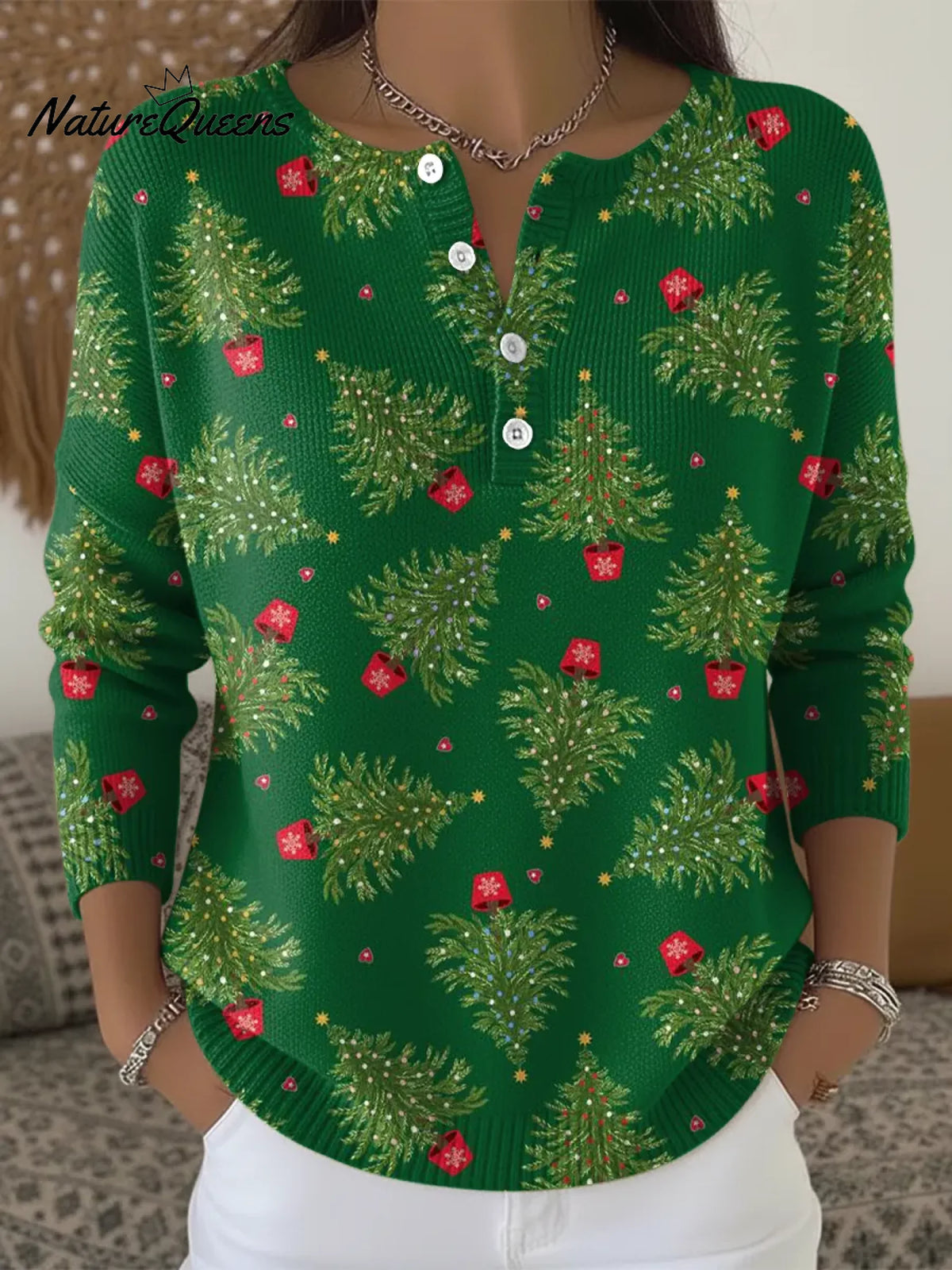 Women's Christmas Tree Casual Printed Sweater