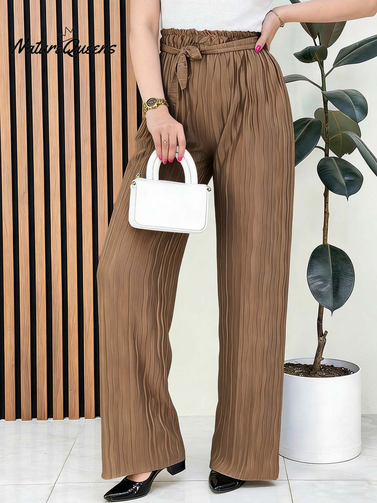 Women's Solid Color High-waisted Drawstring Casual Loose Wide-leg Pants
