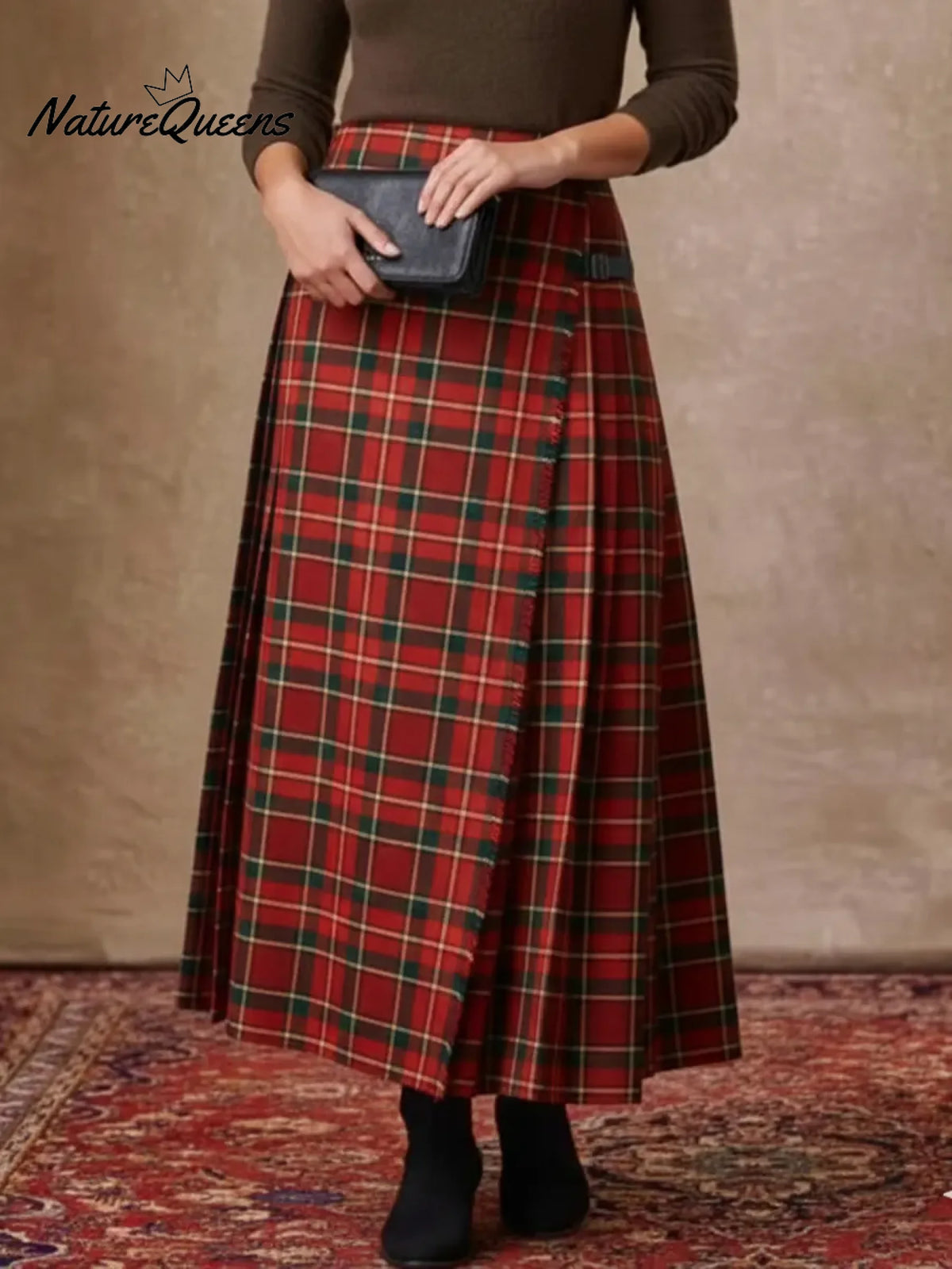 Women's Scottish Plaid Pleated Cotton Skirt