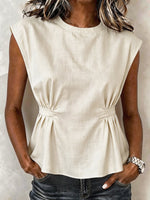 Women's Crew-neck Sleeveless Ruched Waist Shirt