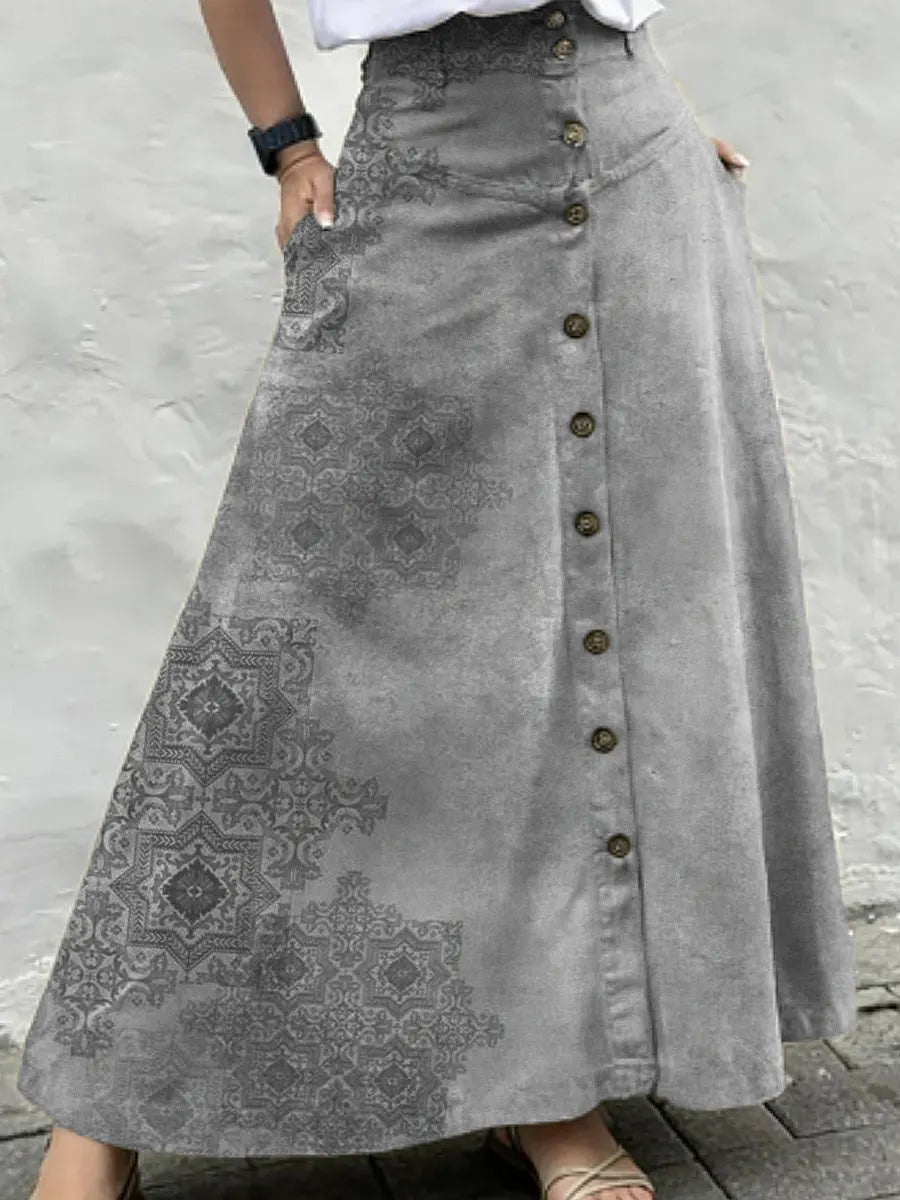 Women's Vintage Pattern Art Print Casual Cotton Denim Skirt
