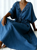 Casual Retro Ruffled Collar Loose Denim Dress