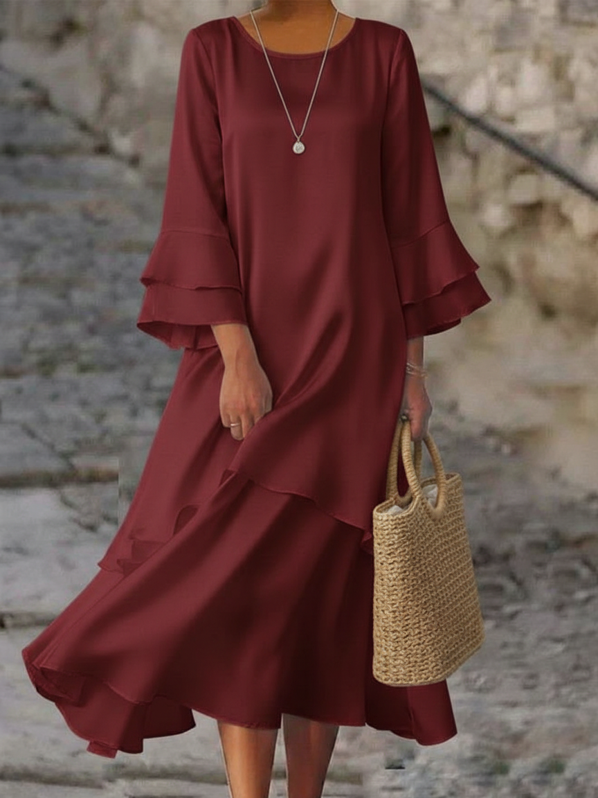 Elegant And Flowing Multi-layered Ruffle Satin Dress