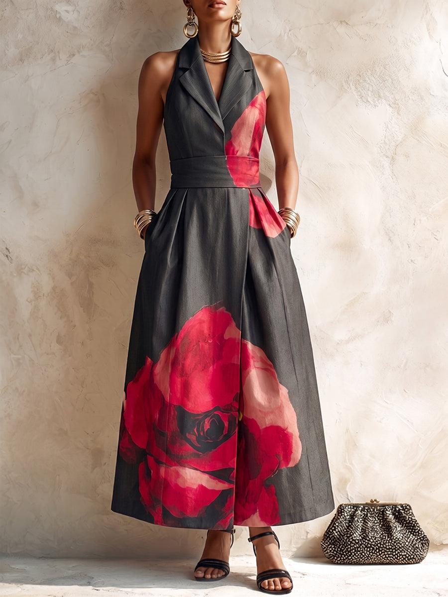 Holiday Party Floral-print Cotton Midi Dress