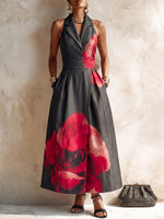 Holiday Party Floral-print Cotton Midi Dress