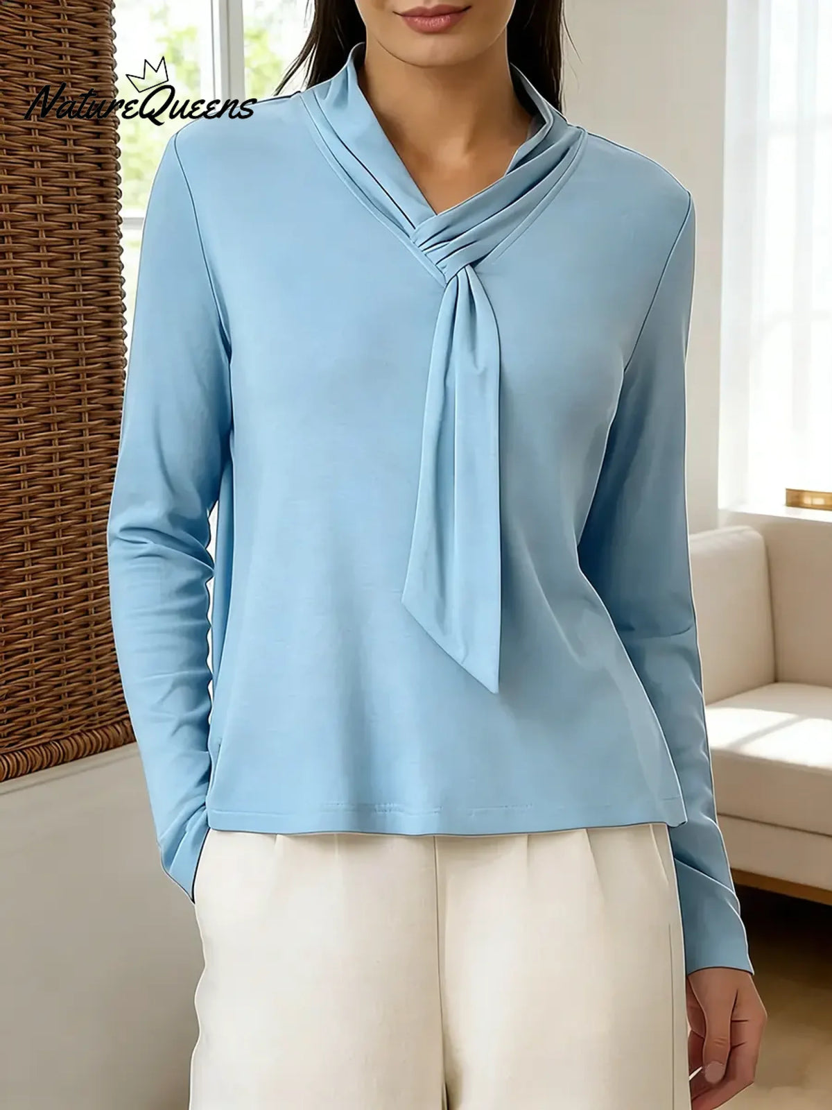 Women's Solid Color V-neck Long-sleeved Casual Loose Knit Sweater