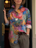 Women's Artistic Floral Print Metal-button Shirt